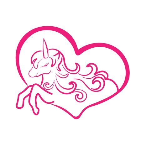 The unicorn in the pink outline on a white background. Illustration.のイラスト素材