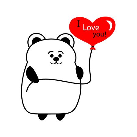 Cute bear with a red balloon in the form of a heart. the writing I love you. Postcard, Valentine, illustration.のイラスト素材
