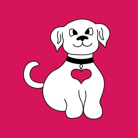 Colorful illustration. Cute dog in white with red heart on chest on bright background.のイラスト素材