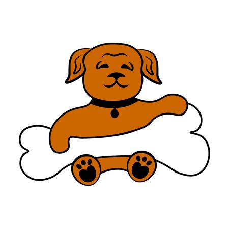 Color illustration. dog in red color with a huge bone.のイラスト素材