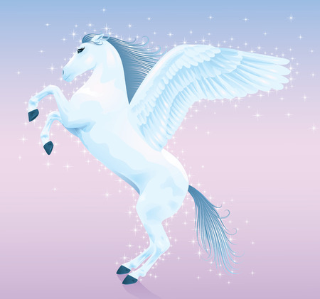 Beautiful magic pegasus rising up on his hind legs.のイラスト素材