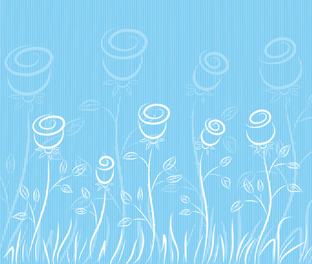 Outline of roses on a blue background.のイラスト素材