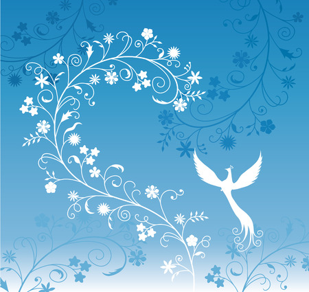 Flower pattern with peacock in blue colors.のイラスト素材