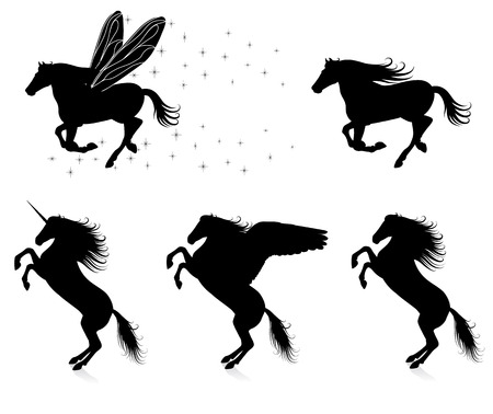 Set of vector silhouettes of horses.のイラスト素材