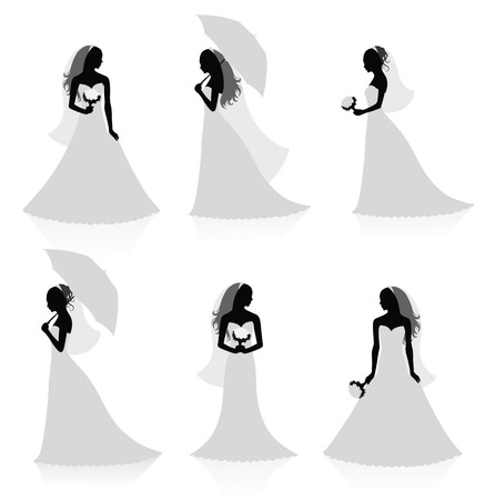 Set of vector silhouettes of a bride.のイラスト素材