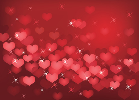 Red Valentine's day background with hearts and sparkles.のイラスト素材