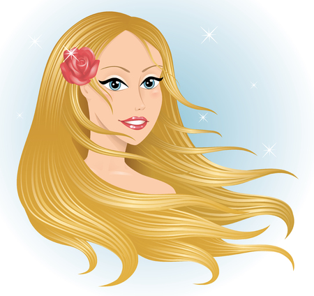 Head of a young beautiful woman with long hair.のイラスト素材