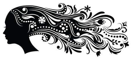 Silhouette of a profile of a young woman with abstract hair. のイラスト素材