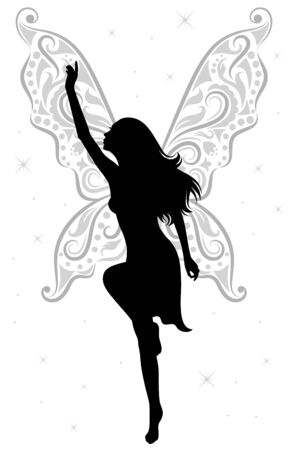 silhouette of a fairy with pattern in a shape of wings.のイラスト素材