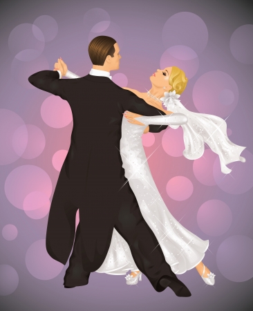Married couple is tango dancing on the purple background.のイラスト素材