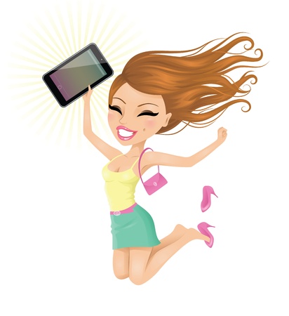 Woman happy with her touch pad.のイラスト素材