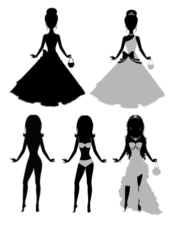 Set of a silhouettes of a girls のイラスト素材