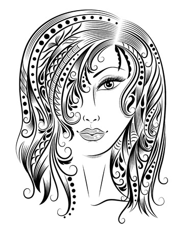 Woman with a patterned hair のイラスト素材