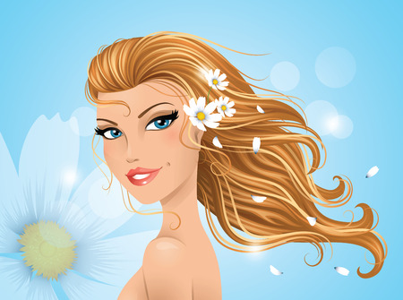Beautiful spring girl with chamomiles in her hair.のイラスト素材