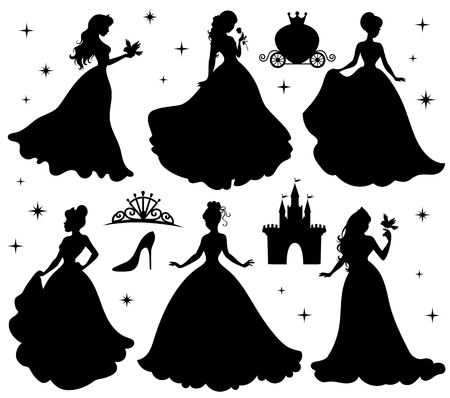 Set of silhouettes of princess. Isolated on white.のイラスト素材