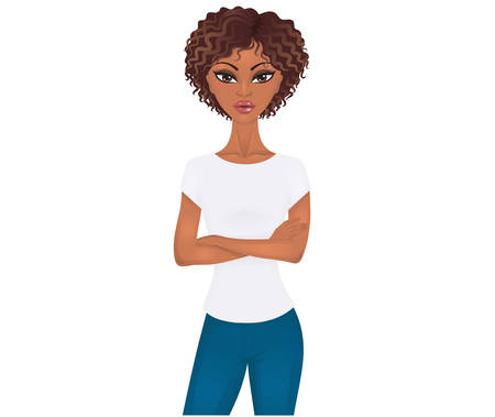 Cute afro-american woman standing with crossed arms.のイラスト素材