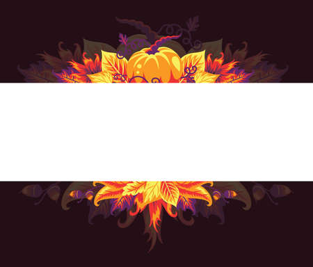 Banner with autumn leaves and pumpkin. Dark background.のイラスト素材