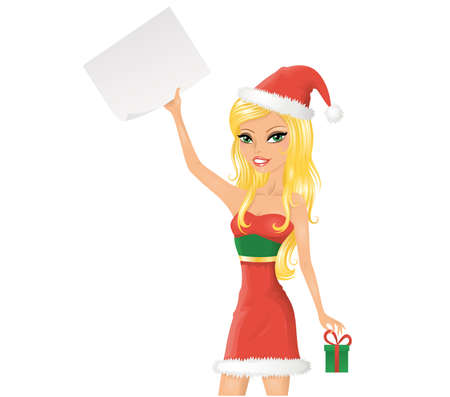 Cute christmas girl with a paper. Isolated on white.のイラスト素材