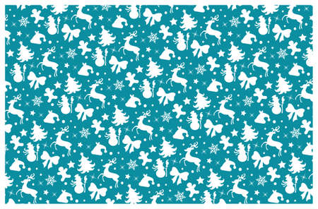 Seamless pattern with christmas silhouettes on the blue background.