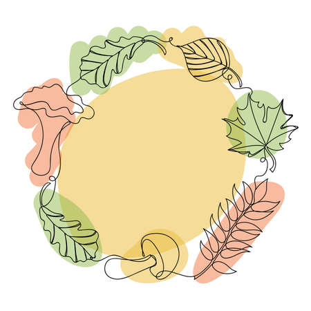 Autumn details in linear style with mushrooms.のイラスト素材