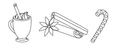 Set of christmas details in a linear style.のイラスト素材