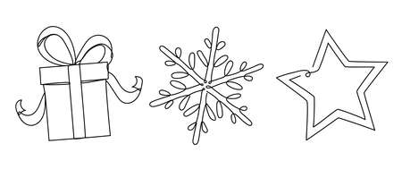 Set of christmas details in a linear style.のイラスト素材