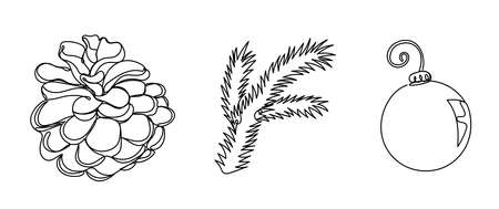 Set of christmas details in a linear style.のイラスト素材