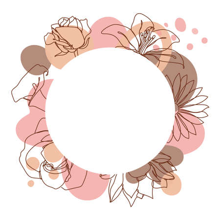 Flowers in a linear style on colorful background.のイラスト素材