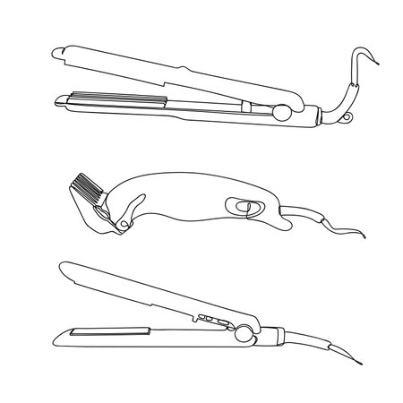 Hairdresser set in linear style on white.のイラスト素材