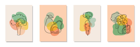 Set of vegetables in a hand drawn linear style.