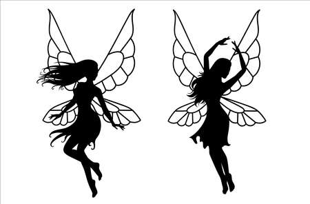 Collection of silhouettes of a fairy. Isolated on white.のイラスト素材