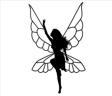 Silhouette of a fairy. Isolated on white.のイラスト素材