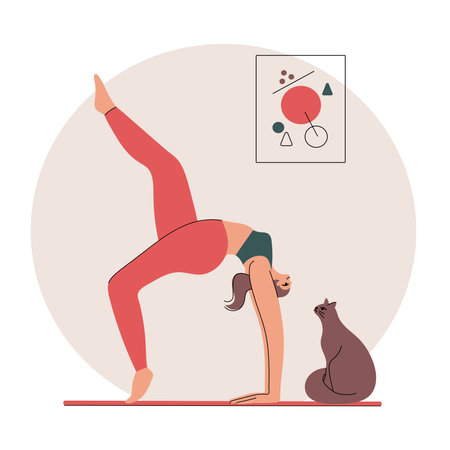 Woman doing yoga at home. Vector Illustration.のイラスト素材