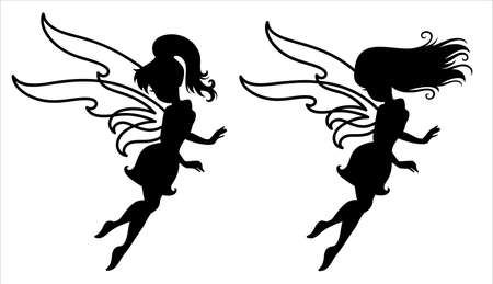 Silhouette of a fairy with a magic wand.のイラスト素材