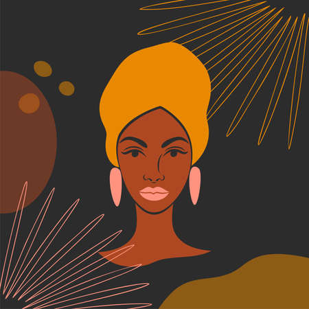 Background with tropical leaves and a black woman.のイラスト素材