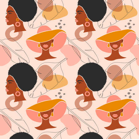Background with tropical leaves and a black woman.のイラスト素材