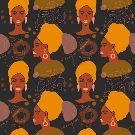 Background with tropical leaves and a black woman.のイラスト素材
