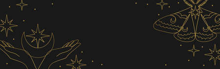 Beautiful set of mystic details in line art style.のイラスト素材
