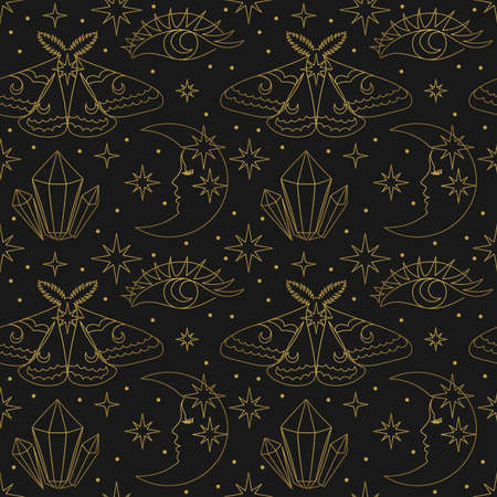Beautiful set of mystic details in line art style.のイラスト素材