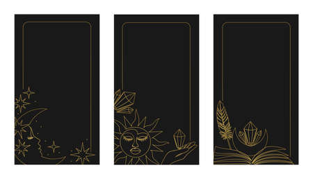 Beautiful set of mystic details in line art style.のイラスト素材