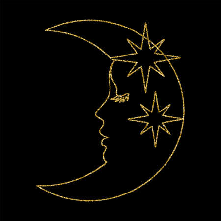 Beautiful golden woman face in line art style.のイラスト素材