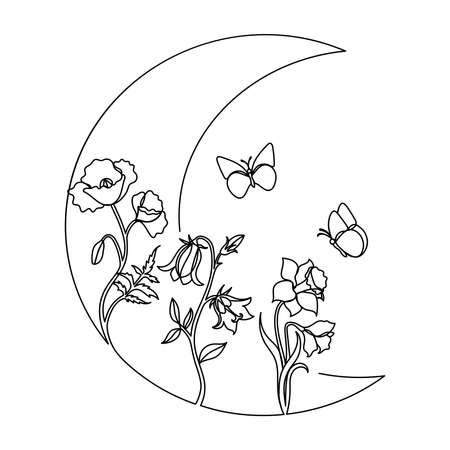 Wildflower in a hand drawn line art style.のイラスト素材