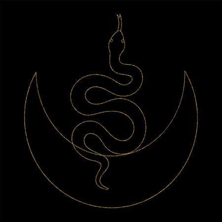 Beautiful golden snake in line art style.のイラスト素材