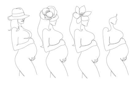 Pregnant woman in a hand drawn line art style.のイラスト素材