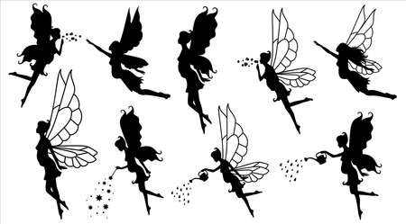 Set of vector silhouettes of pregnant fairy.のイラスト素材