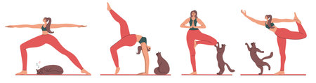 Woman doing yoga at home. Vector Illustration.のイラスト素材