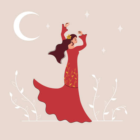 Woman dancing flamenco and holding a fan.のイラスト素材