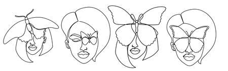 Portrait in a modern one line art of a woman.のイラスト素材