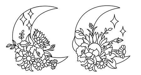 Wildflowers in a hand drawn line art style.のイラスト素材