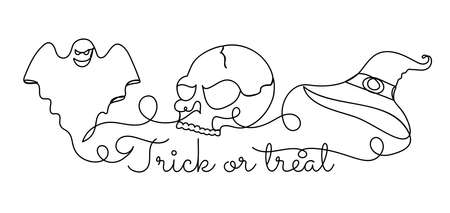Halloween set in a hand drawn linear style.のイラスト素材